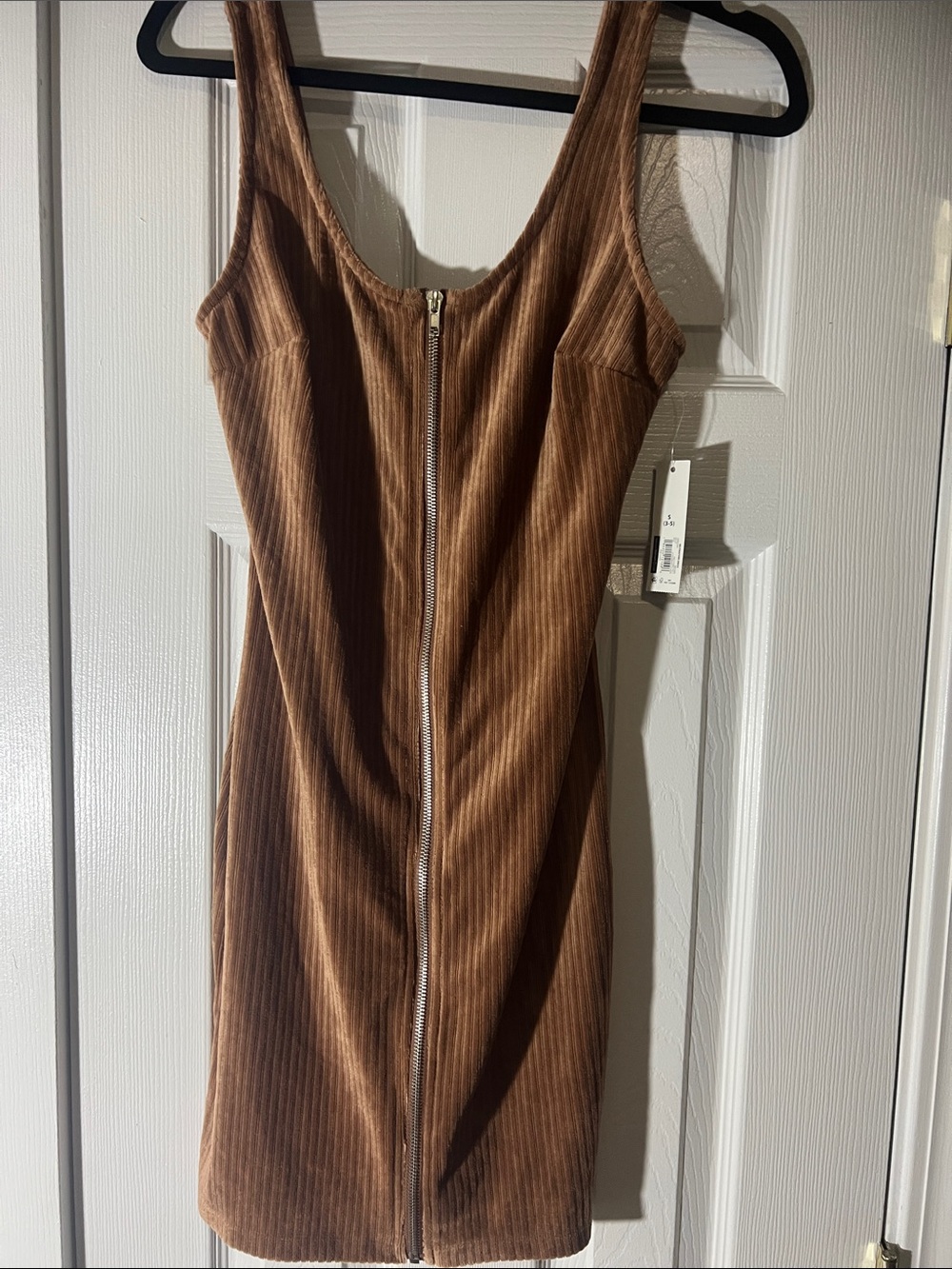 No Boundaries Brown Ribbed Zip-Front Mini Dress